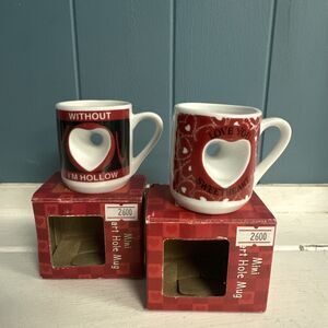 ARCHIES Set Of 2 Valentines Day Mini Heart‎ Hole 2.5” Mugs Cups Gifts LOVE